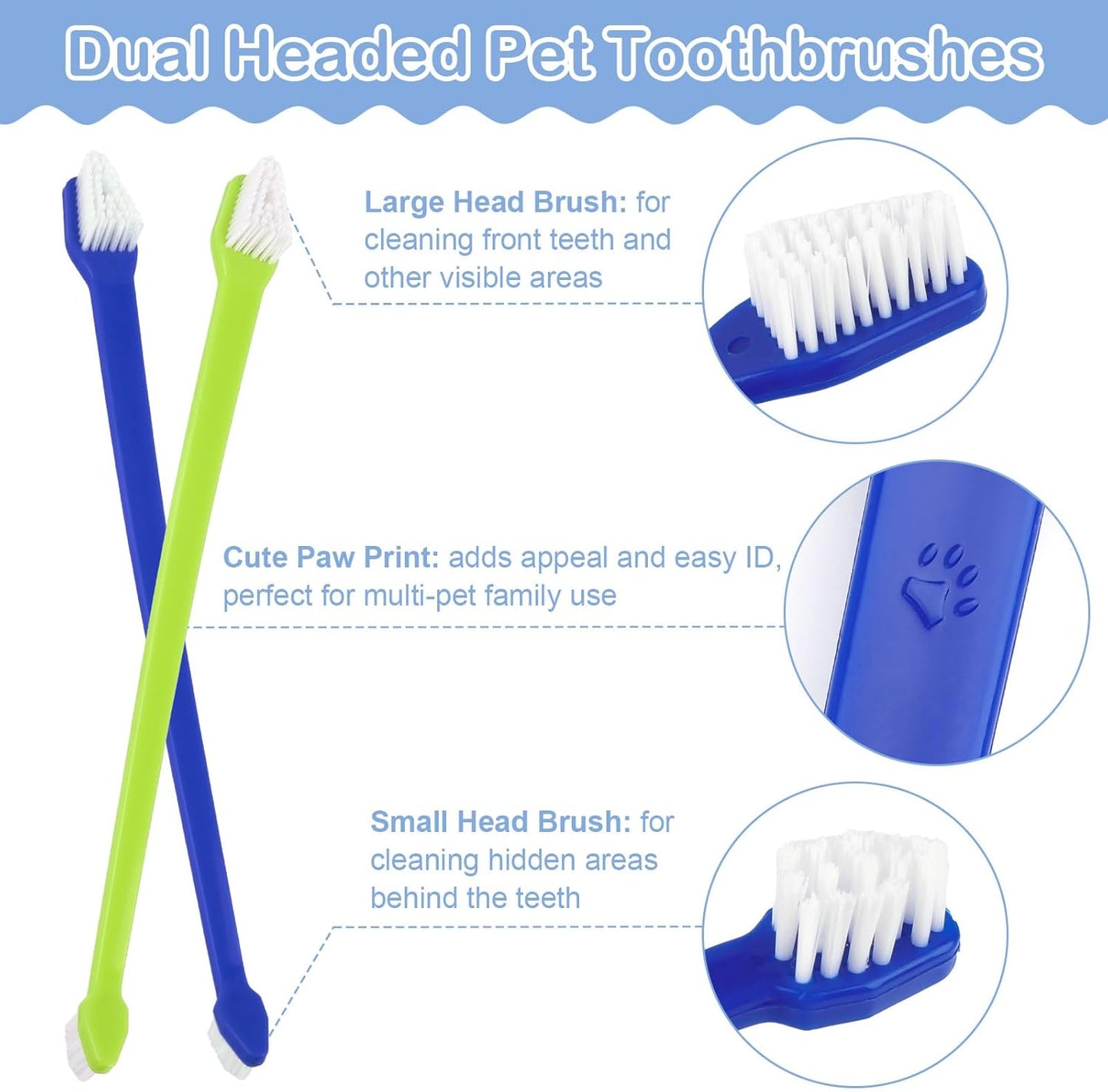 PEASUG 15 Pcs Dog Toothbrushes, Dual Headed Dental Hygiene Brushes, Soft Bristles Pet Toothbrush, Long Handle Dog Tooth Brushes for Small to Large Dogs, Cats, and Most Pets Dental Care