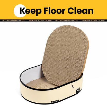 Cat Scratcher Box with 4 Cat Scratching Board Reversible Cat Scratch Pad, Heavy Duty Corrugated Cardboard Cat Bed Lounger Cat Scratchers for Indoor Cats, Protects Furniture,Kittens Gifts-Large