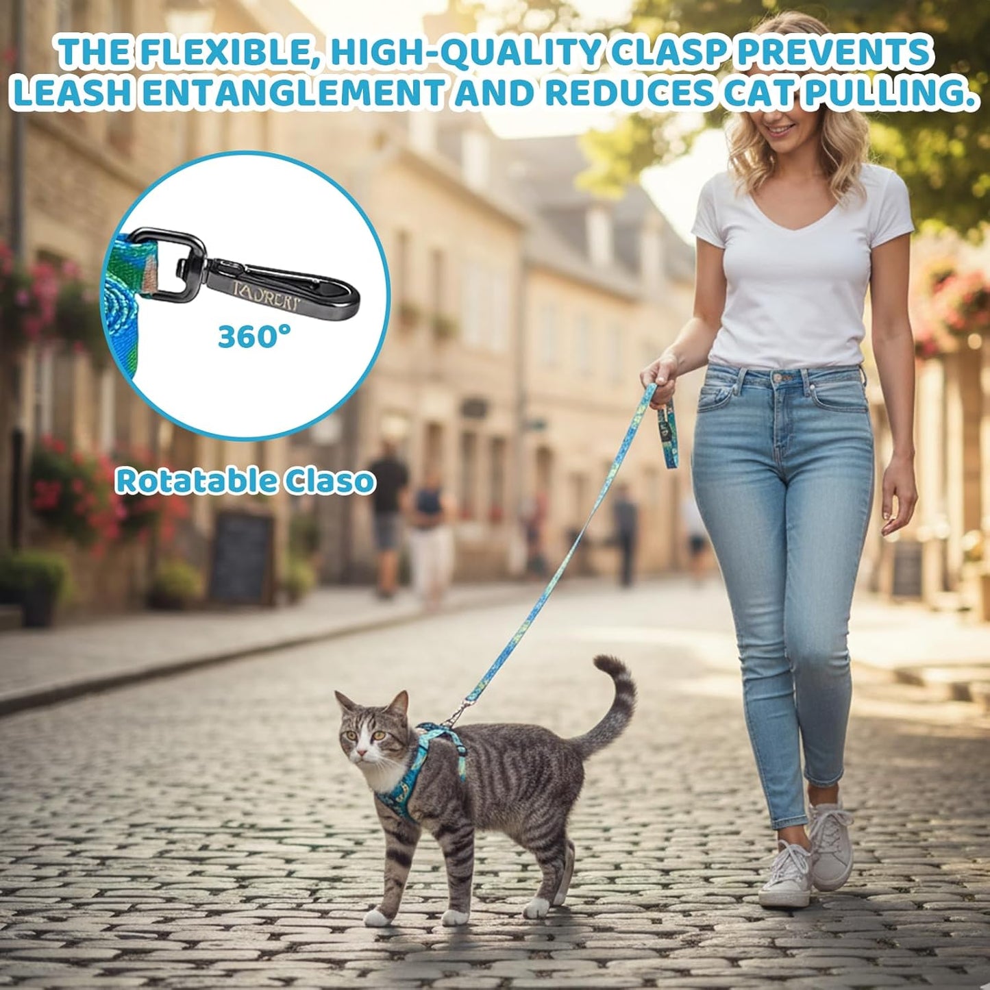 1 Set Cat Harness and Leash, Adjustable Escape Proof Cat Harness, Comfortable Soft Lightweight Design for Daily Walks and Travel, Neck 20-31CM Chest 26-43CM, (Hawaii Green)