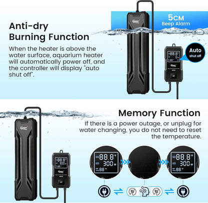hygger 800W Aquarium Heater, Upgraded Submersible Fish Tank Heater with Dual Protection System & LED Digital Display, with Automatic Power-Off Function, for 80-220 Gal Freshwater and Saltwater Tank