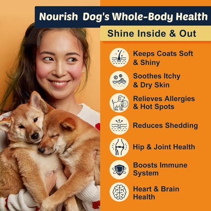 Omega 3 Fish Oil for Dogs, Salmon Oil for Dogs with EPA & DHA for Skin & Coat Health, Itch & Allergy Relief, Dog Shedding, Hot Spots Treatment, Joint Support, with Astaxanthin & Vitamin E