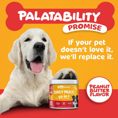 Dog Vitamins and Supplements - 20-in-1 Multivitamin Treats for Dogs - Glucosamine, Probiotics, Wild Alaskan Salmon Oil, Chondroitin, MSM & More - Peanut Butter Flavor - 90 Count