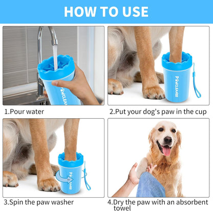 Professional 7 in 1 Dog Paw Cleaner for Dogs & Cats - Includes 1 Portable Paw Washer, 1 Bath Brush, 2 Dog Toothbrushes and 3 Absorbent Towels Note: Fits Paws 1.5 to 2.5 Inches Wide (Medium, Blue)