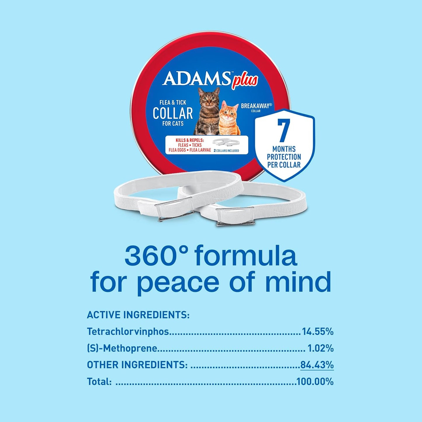 Adams Plus Flea & Tick Collar for Cats | Breakaway Collar | 2pk | 7 Months Protection | Kills & Repels Fleas, Flea Eggs, Flea Larvae and Kills Ticks, Nymphs, and Tick Larvae, White