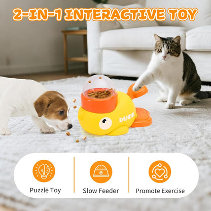 Interactive Treat Dispenser Dog Toy, Duck Puzzle Treat Toy for Small Large Smart Cats Dogs IQ Training and Mental Stimulation, Enrichment Slow Food Snacks Feeder with 1 Sticker for Pets -Yellow