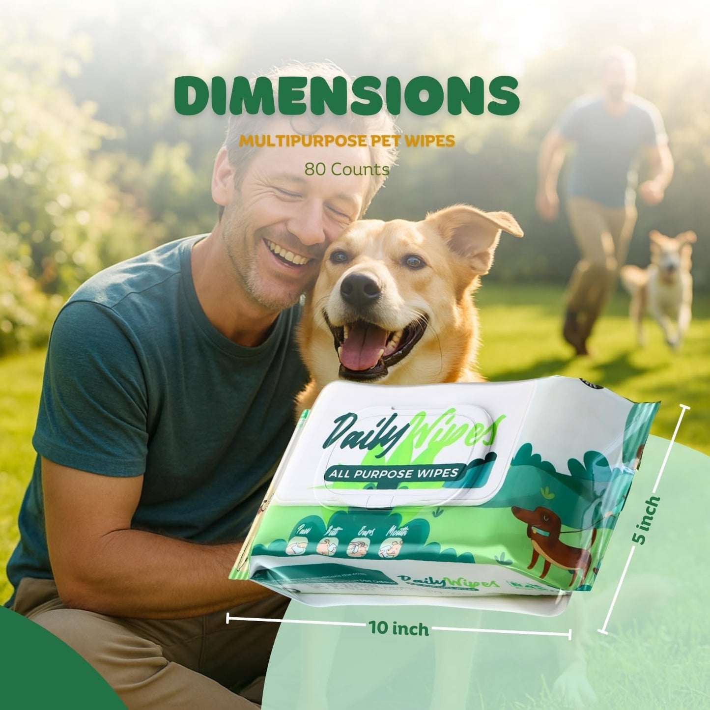 BASIL - Pet Grooming Wipes – 80 Count (8″ × 8″) | Aloe Vera, Vitamin E & Castor Oil Infused | Multi-Purpose Wipes for Dogs, Cats & Puppies | Cleans Paws, Ears, Mouth & Butt | Lemon Scent, Paraben-Free