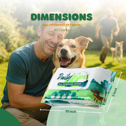 BASIL - Pet Grooming Wipes – 80 Count (8″ × 8″) | Aloe Vera, Vitamin E & Castor Oil Infused | Multi-Purpose Wipes for Dogs, Cats & Puppies | Cleans Paws, Ears, Mouth & Butt | Lemon Scent, Paraben-Free