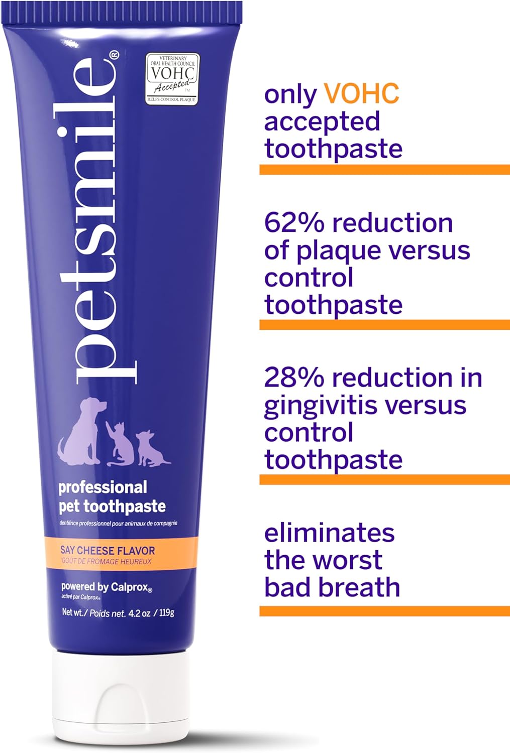 Petsmile Professional Pet Toothpaste for Cats & Dogs - Only VOHC Accepted Toothpaste - Clinically Proven to Control Plaque & Tartar Calprox Formula (Say Cheese, 4.2 Oz)