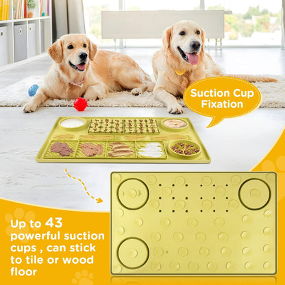 31.5" x 20" Large Multi-Function Dog Food Mat,Silicone Dog Lick Mat, Slow Feeder Mat for Dogs, Pet Mats for Food and Water,Pet Food Mat with Lip to Prevent Spills (Green)