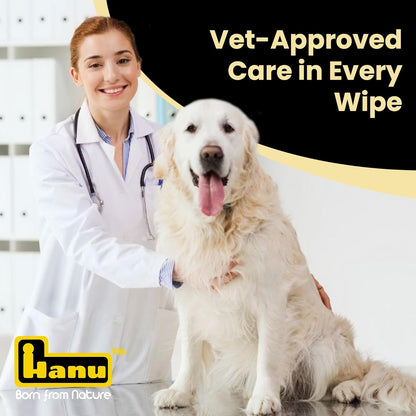 Hanu Pet Wipes for Dogs and Cats, Hypoallergenic, Cleans Tear Stains, Itching Relief, for face,Paws, Body and Butt, Peach Oolong