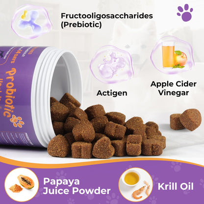 Probiotics for All Breeds and Ages Dogs, Support Gut Digestive Health, Anti Diarrhea, Constipation Relief, No More Allergies, Dog Supplements - Pork Flavor - 90 Soft Chews