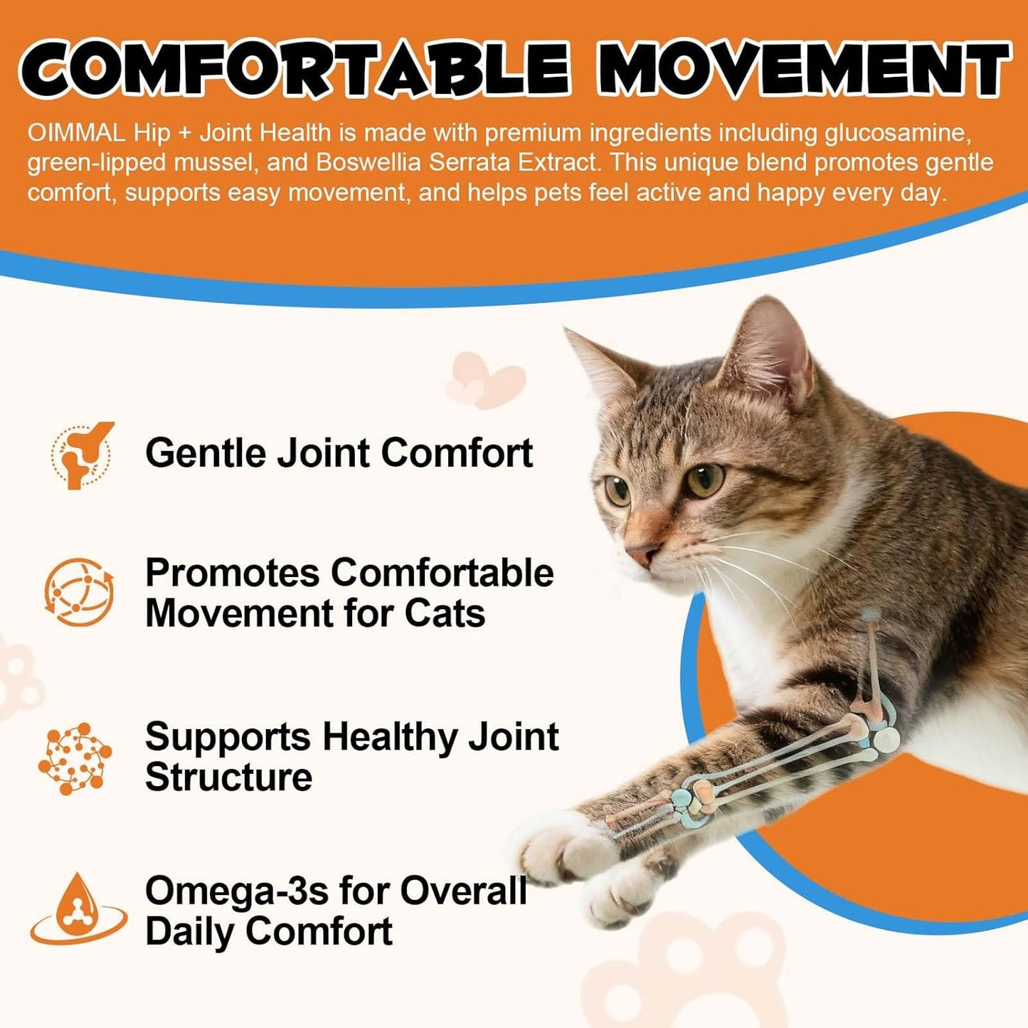 Cat Hip & Joint Health Chews – Cat Joint Support Supplement with Glucosamine, Green Lipped Mussel & Omega-3 – Supports Mobility, Flexibility & Cartilage Function (Chicken Flavor, 30-Day Supply)