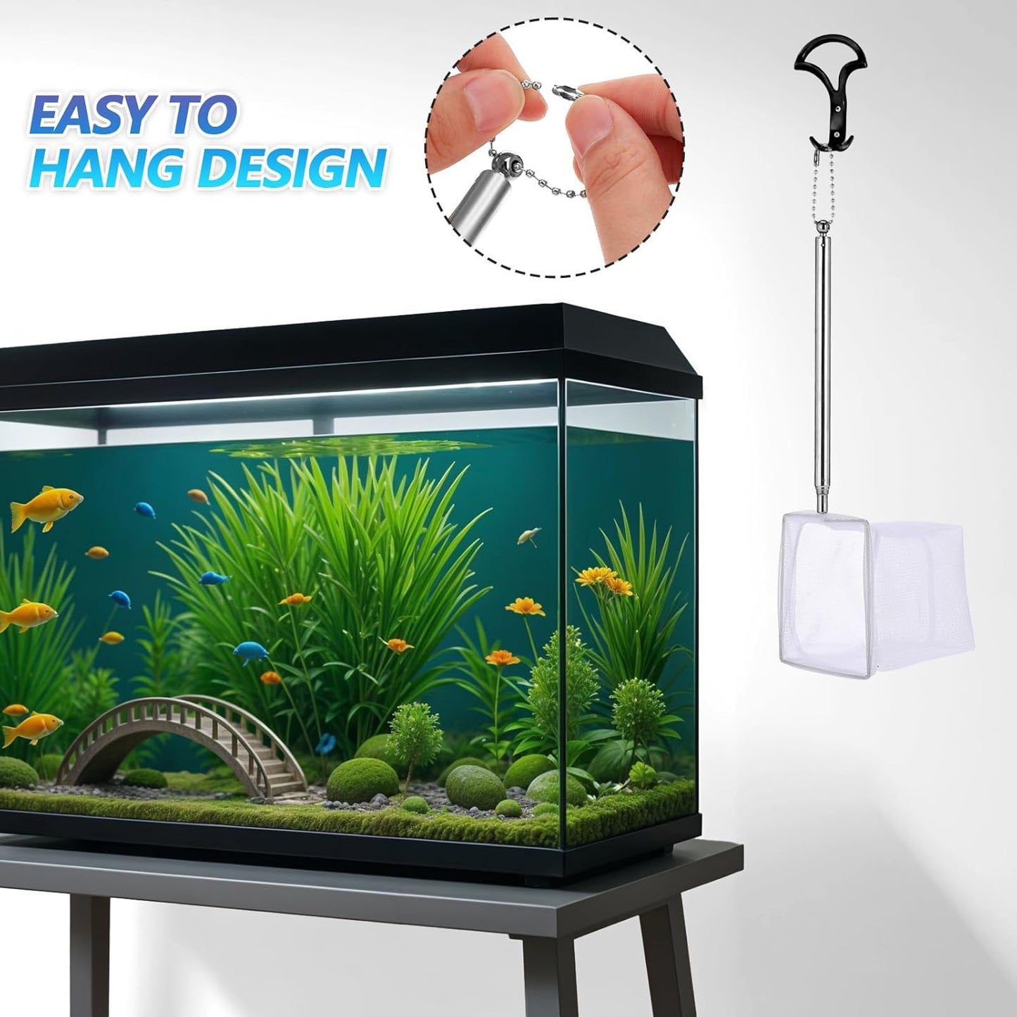 2 Pcs Fish Net for Fish Tank, 3 Inch Aquarium Netwith Extendable Long Handle, Fine Mesh Small Fish Net for Shrimp & Bettas Aquarium Accessories