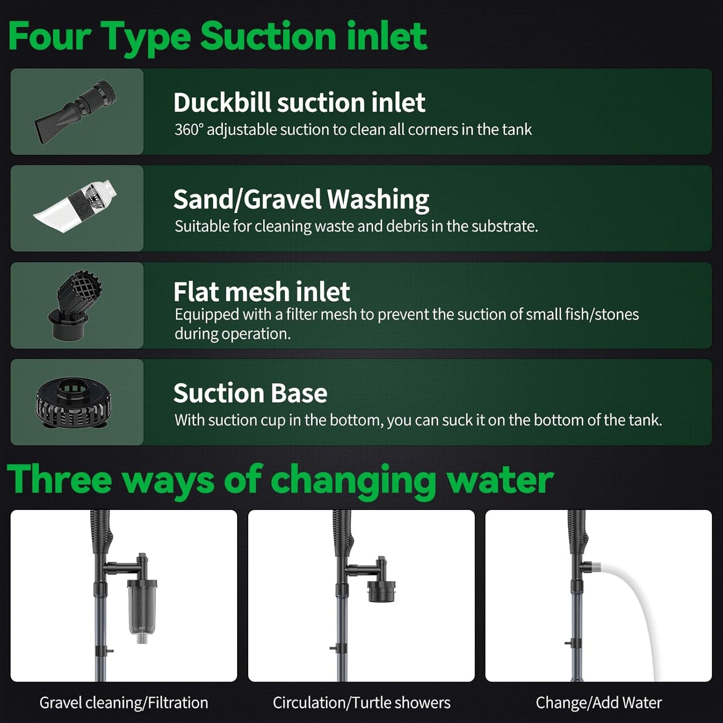 32W Electric Aquarium Vacuum Gravel Cleaner - Strong Suction, Automatic Water Change, Algae Remover, Sand Wash, Water Shower, Water Circulation & Timed Off