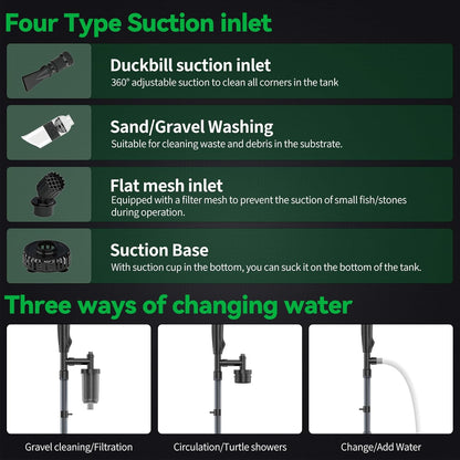 32W Electric Aquarium Vacuum Gravel Cleaner - Strong Suction, Automatic Water Change, Algae Remover, Sand Wash, Water Shower, Water Circulation & Timed Off