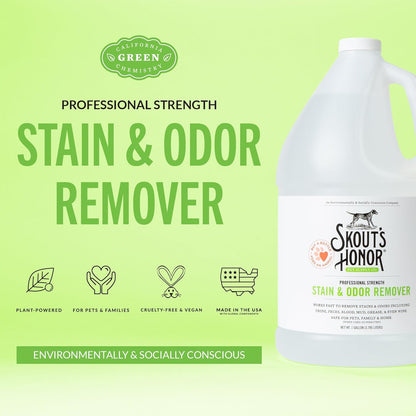 SKOUT'S HONOR Pet Stain and Odor Remover - Powerful Cleaner for Dog Urine, sweat, and other messes, Destroys and Removes Odor and Stain Molecules, Eco-Friendly Formula for Carpets and Home, 128oz