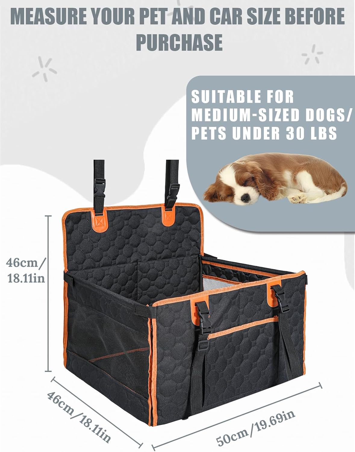 Dog Car Seat for Large Dogs,Waterproof Fabric with Breathable Mesh&Adjustable Dog Seat Belt for Car,Dog Bed for Back Seat Up to 30 LB-Small Orange