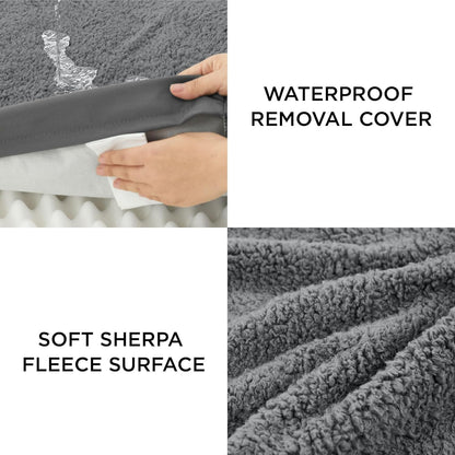 LE SURE XL Washable Dog Bed Cover Replacement Plush Fleece Cover for Orthopedic Egg Crate Foam Pet Mat 44x32x3 Inches, Dark Grey