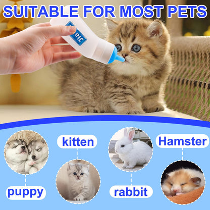 3 Pack Kitten Silicone Nursing Bottle,Silicone Feeding Nipple, Reusable Newborn Kitten Supplies, Suitable for Feeding, Puppy, Rabbit, Hamster (Blue, Large)