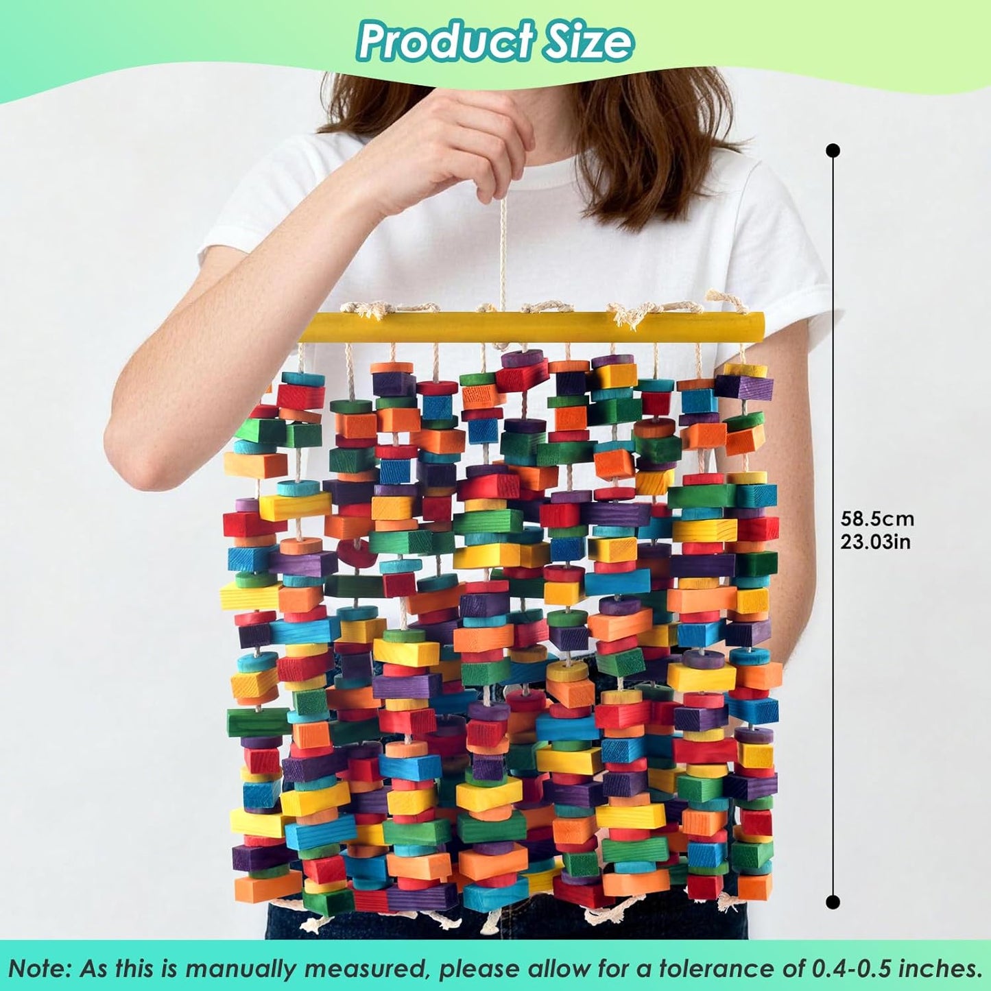 23 Inch Extra Large Bird Toy, Colorful Natural Chew Wood Blocks Hanging Parrot Tearing Toys, Birds Cage Accessories for Macaws, Amazon Parrots, African Grey, Cockatoos