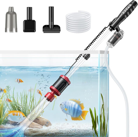 36W Electric Aquarium Vacuum Gravel Cleaner: Fish Tank Vacuum Gravel Cleaner with Strong Suction for Automatic Water Change Algae Remover Sand Wash Water Shower and Water Circulation, Timed Off