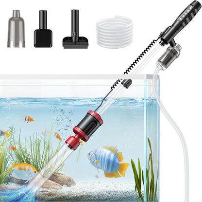 36W Electric Aquarium Vacuum Gravel Cleaner: Fish Tank Vacuum Gravel Cleaner with Strong Suction for Automatic Water Change Algae Remover Sand Wash Water Shower and Water Circulation, Timed Off