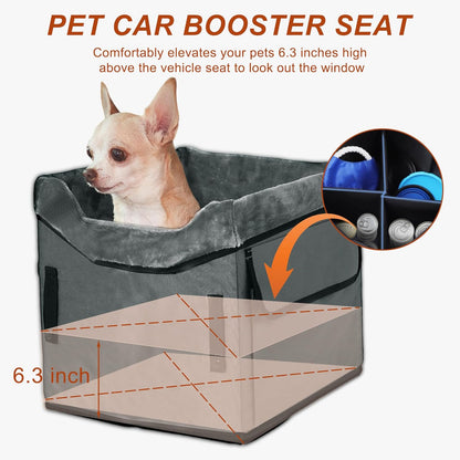 Dog Car Seat for Small Dog, Portable Dog Car Travel Bed, Car Seat Storage Pockets Cat Backpack, for Puppy Travel Bed for Small Pet, Small, Gray