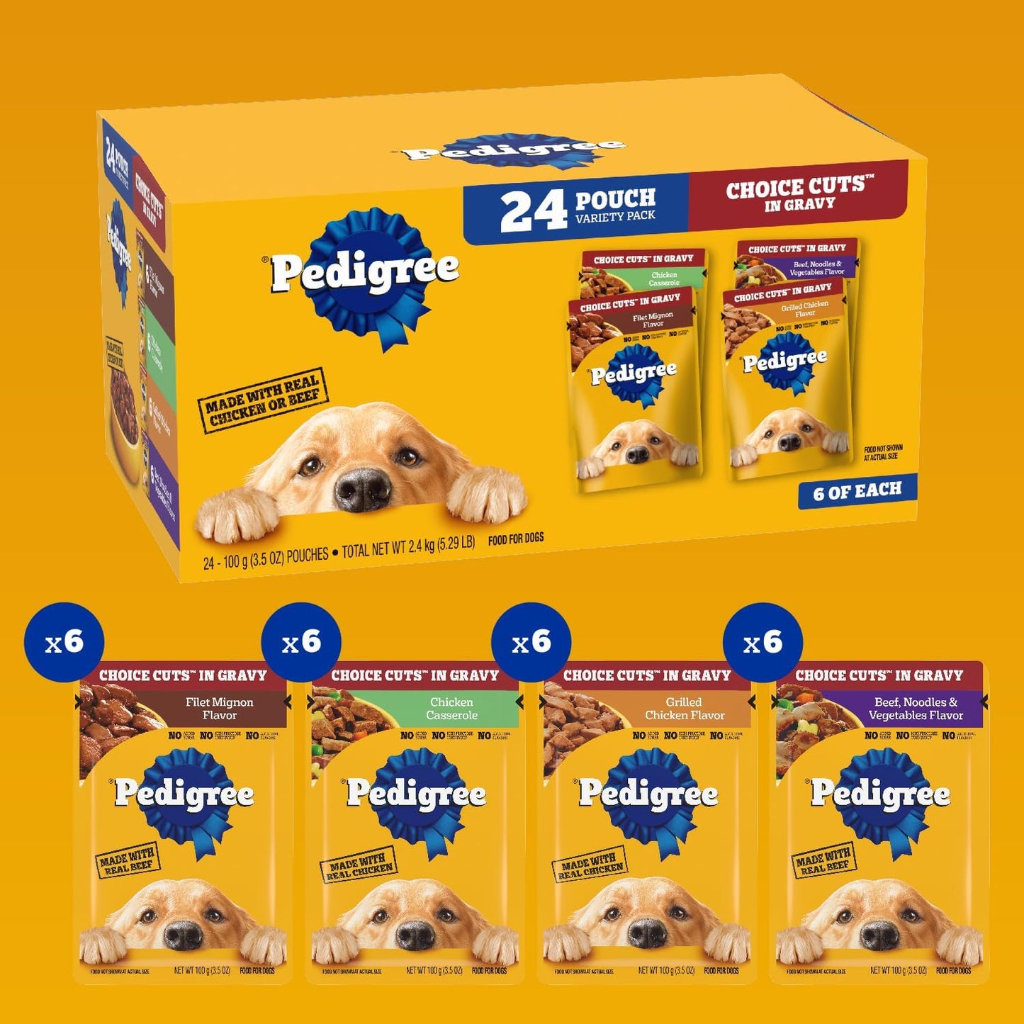 Pedigree Choice Cuts in Gravy Adult Soft Wet Dog Food 24-Count Variety Pack, 3.5 oz. Pouches