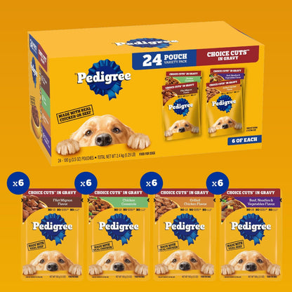Pedigree Choice Cuts in Gravy Adult Soft Wet Dog Food 24-Count Variety Pack, 3.5 oz. Pouches