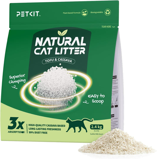 PETKIT 2025 New Plant Tofu Mixed Litter, Superior Clumping 100% Natural Ingredients Plant Cat Litter, Dust-Free and Low Tracking, Non-Sticky, Easy Scooping (5.2lb×1bag)