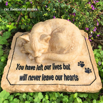 Cat Memorial Stones Grave Markers with A Sleeping Cat Statue on The Top - Cat Garden Stones Grave Stones Cemetery Markers Sympathy Cat Memorial Gifts Loss Gifts Outdoors, 8.5"x7"x3.5"