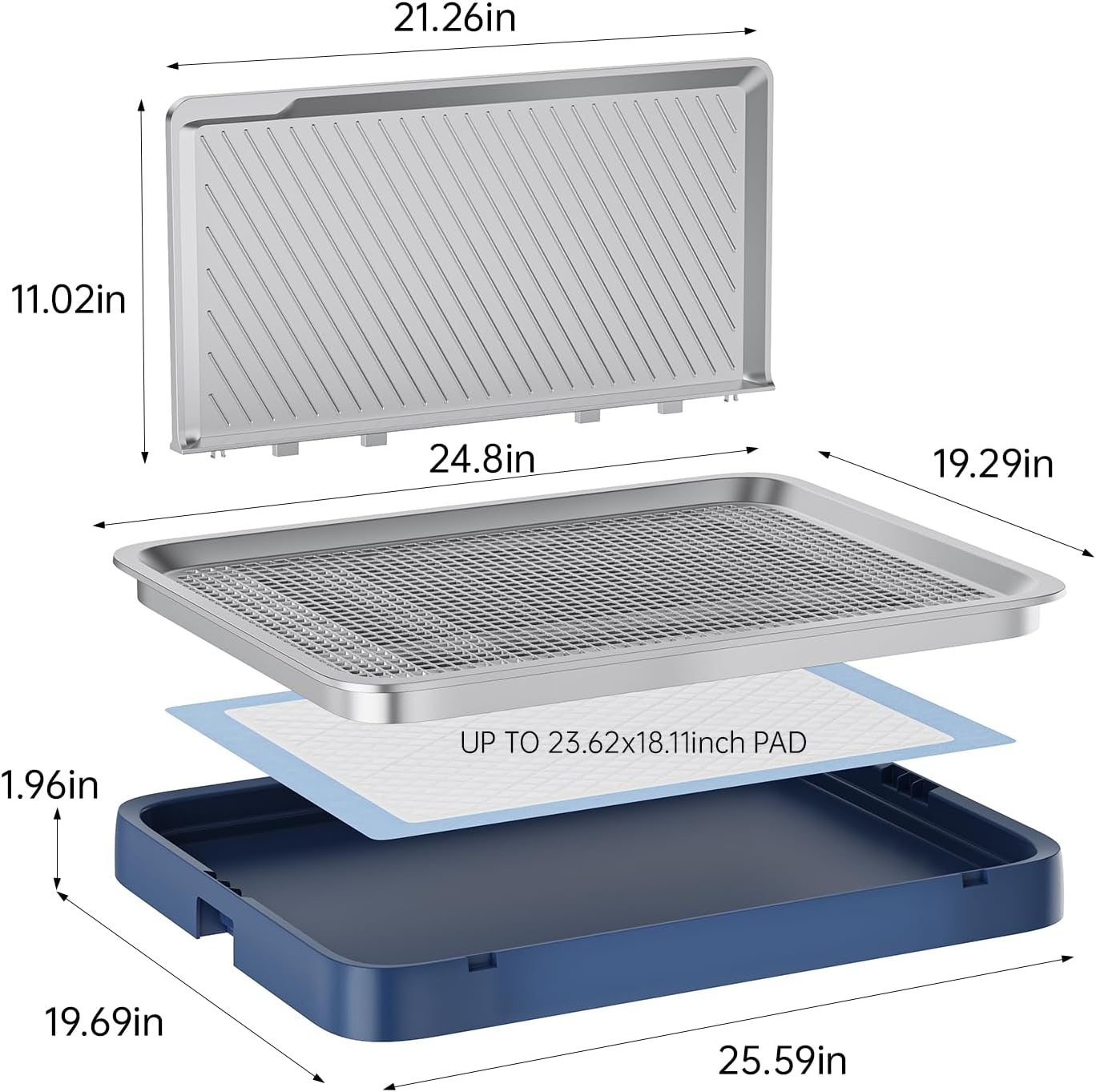 Indoor Dog Potty Tray with High Wall,25.59"X19.69" Pee Pad Holder,Dogs Litter Box,Mesh Training Toilet for Puppy and Small Size Dog,Housebreaking Supplies, Pet Products (Blue)