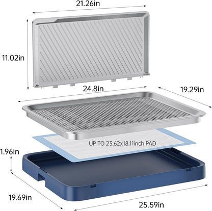 Indoor Dog Potty Tray with High Wall,25.59"X19.69" Pee Pad Holder,Dogs Litter Box,Mesh Training Toilet for Puppy and Small Size Dog,Housebreaking Supplies, Pet Products (Blue)