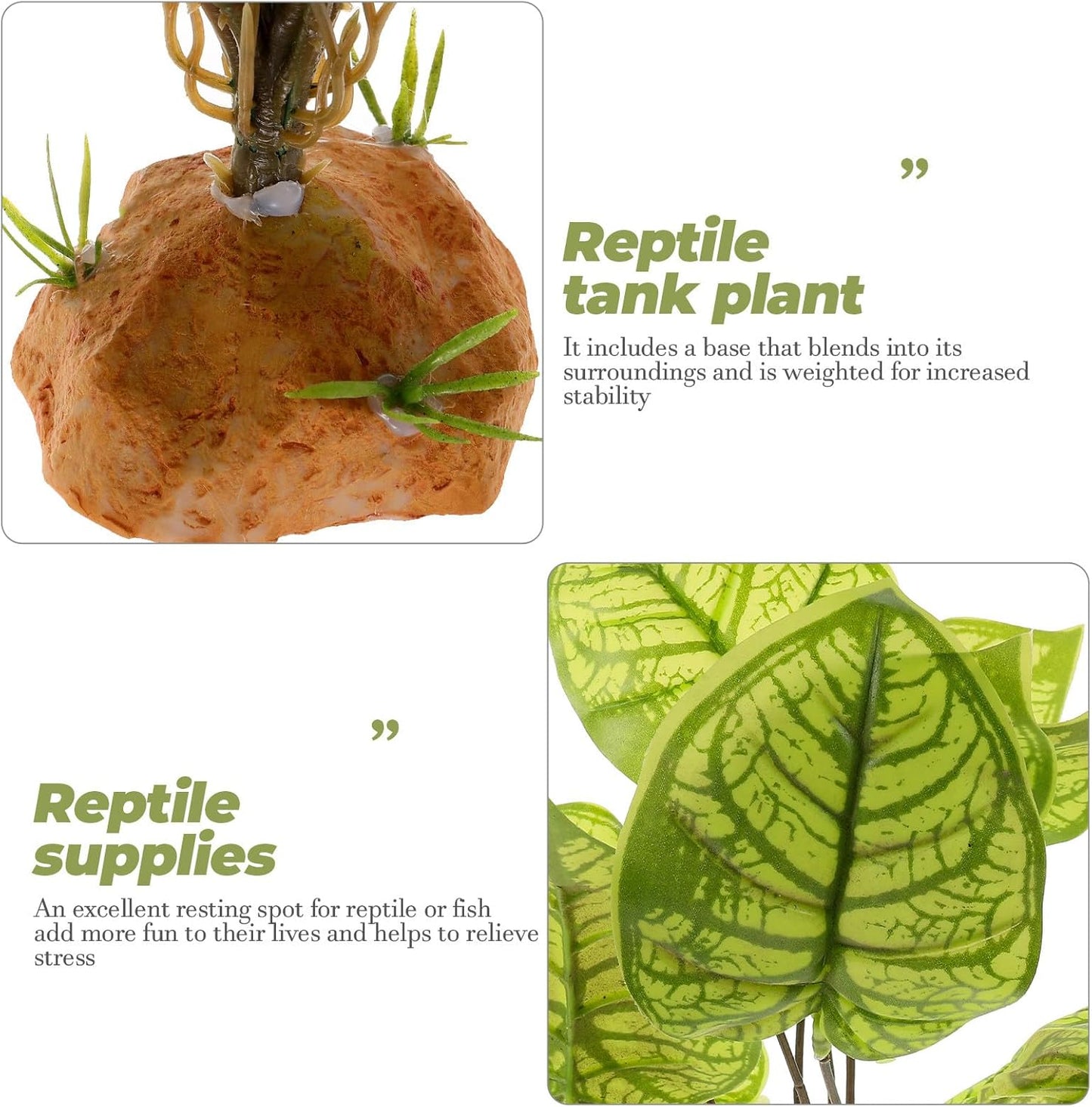 Reptile Plant Ornament with Large Base Artificial Terrarium Plant Decoration for Amphibian and Reptile Habitat for Enclosure Landscaping