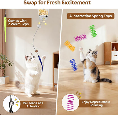 2-in-1 Cat Toy Interactive Feather Toy Door Hanging Kitty String Treat Toy Retractable Doorway Kitten Self Play Teaser Wand Toy Enrichment Accessories for Bored Indoor Kitten Adult Cat