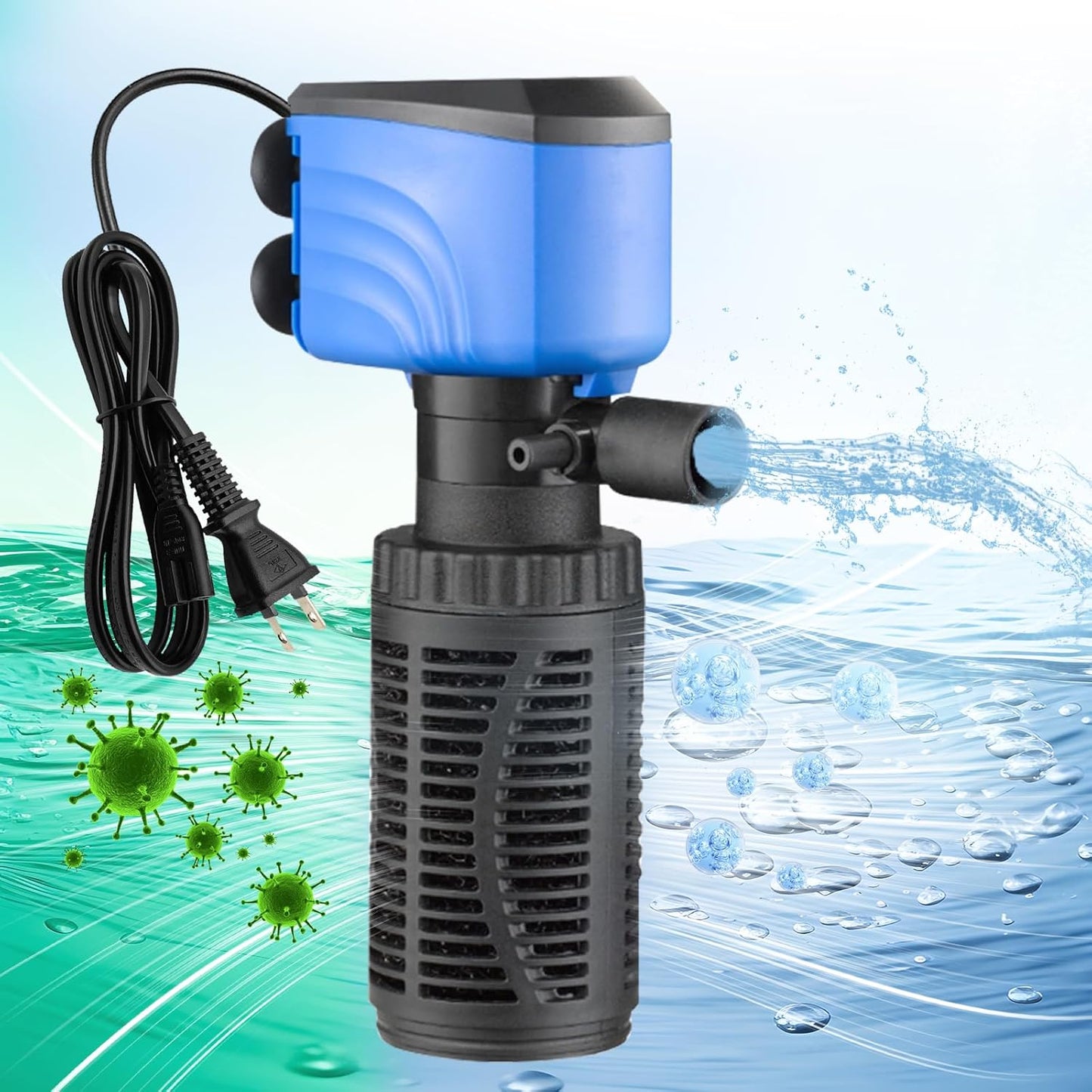 Aquarium Filter, 210GPH Fish Tank Filters for 15-75 Gallon Aquariums and Fish Tank - Ultra Quiet Submersible Pump, Saltwater & Freshwater Whisper Filter All-in-One