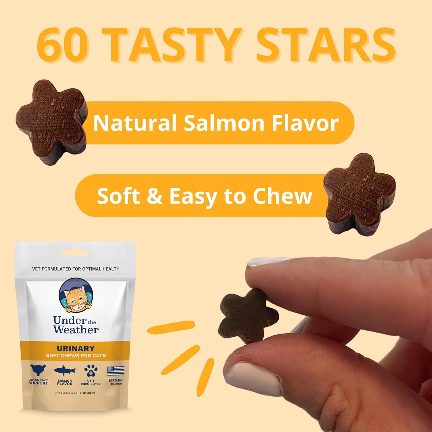 Under The Weather Pet Urinary Tract Support Chews for Cats | Promote Healthy Urinary Function in Cats | 60 Star Shaped Soft Chews