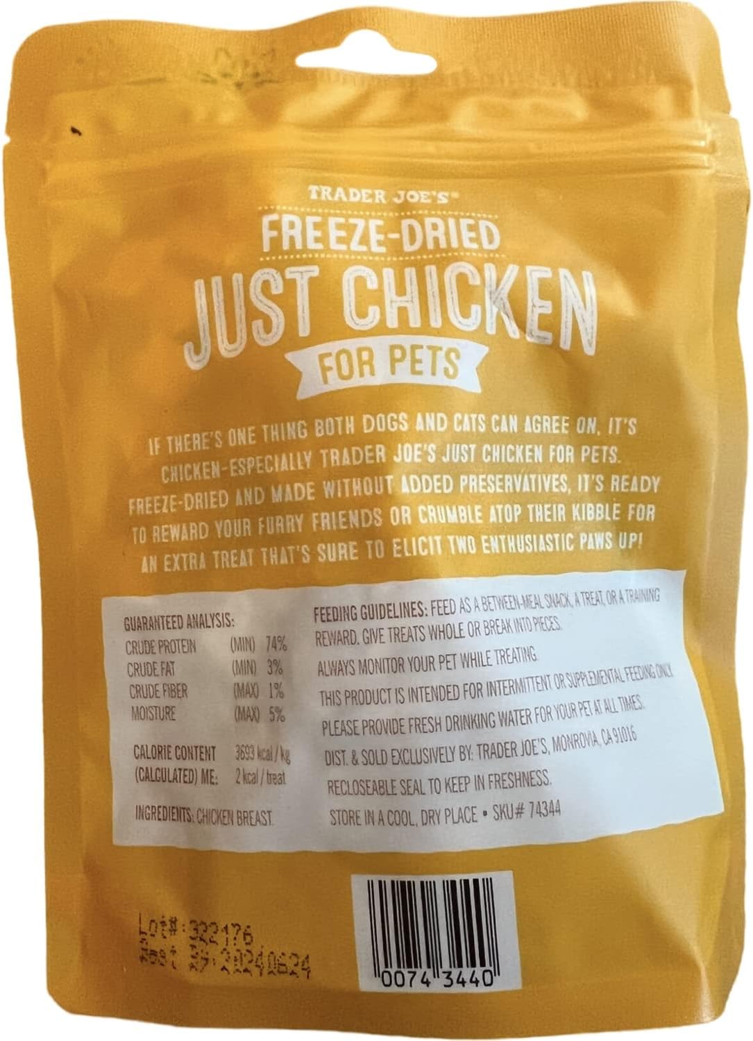 Trader Joe's Freeze Dried Just Chicken Dog and Cat Treats Food Topper (Pack of 1)