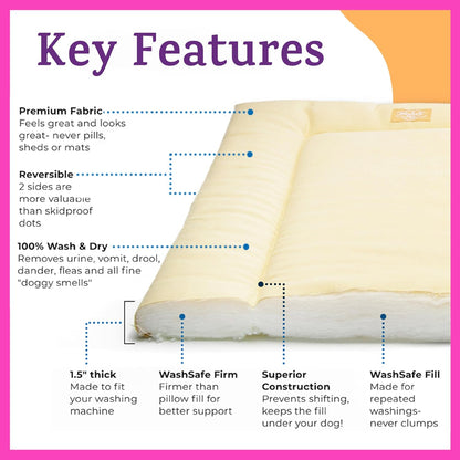 Pet Dreams Dog Crate Bumper & Mat Set with Bonus Donut Toy - Comfy Liner & Dog Tail Protector for Inside Crate, fits iCrate Cages 18, 24, 30, 36, 42, 48 Inches (Khaki, Medium, 30“)