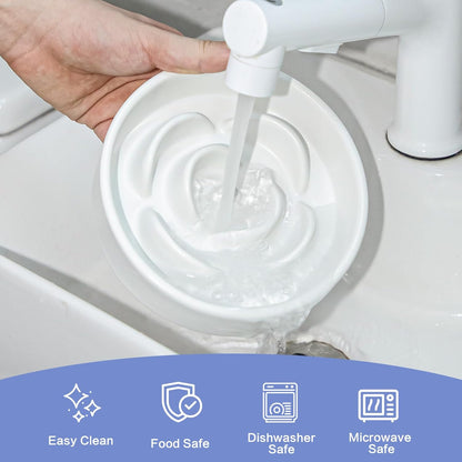 6'' Ceramic Slow Feeder Dog Bowls - Petal Shape Modern Dog Food Dish for Cats and Small Breed Dogs, Puzzle Maze Bowl to Slow Down Eating, Anti-Gulping, Dishwasher & Microwave Safe, White