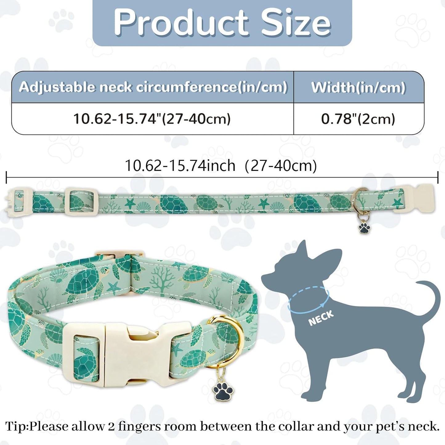 GLOBLELAND Sea Turtles Patterned Dog Collar for Daily Pets Sea Animals Puppy Collars Ocean Adjustable Soft Pet Scarf with Quick Release Buckle for Small Dogs Walking Running