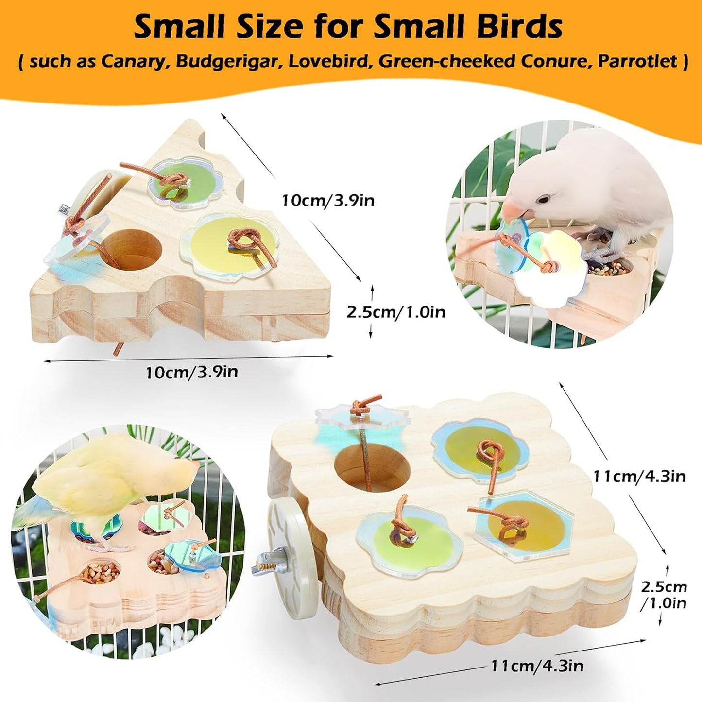 2pcs Bird Nest for Cage Swing, Chewproof Small Bird Bed Hanging House Hut & 2Pcs Wooden Small Bird Foraging Toys, Interactive Parakeet Foraging Toys for Cage, Bird Enrichment Toys
