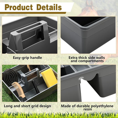 Abbylike 6 Pieces Horse Grooming Tote Kit Plastic Storage Grooming Bag for Horses Durable Tote Tack Box Organizer with Handle Horse Brush Sets Cleaning Caddy Supplies(Gray)