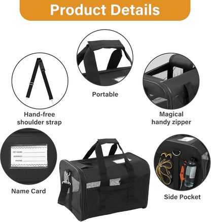 Simple Deluxe Airline-Approved Cat Carrier, 17" x 12" x 12", Soft-Sided Pet Carrier for Cats, Small Dogs, Kittens & Puppies up to 17 lbs, Durable & Collapsible Travel Carrier, Black