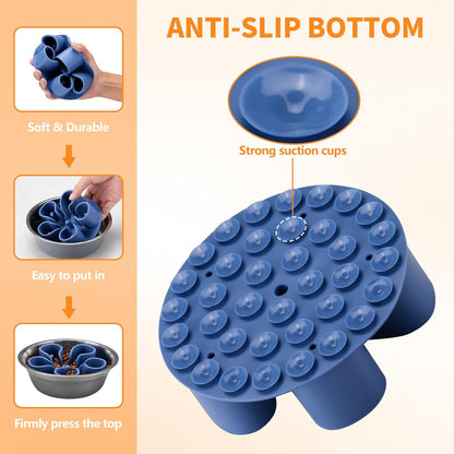 Slow Feeder Dog Bowls Insert, Bestalk Soft Silicone Slow Eating Dog Bowl Insert with Suction Cups for Small, Medium and Large Dogs(Darkblue M)