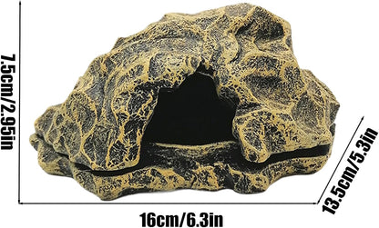 Reptile Shelter - Fake Rock Resin Terrarium, Aquarium Caves | Landscape Basking Suitable Gecko Lizard Tortoise Snake Amphibian Fish Habitat Decoration L