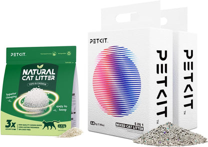 Bundle of PETKIT Cat Litters, Includes 2 Bags Mixed Cat Litter and 1 Bags Cassava Litter, 100% Natural Ingredients, Strong Odor Control, Dust-Free, Low Tracking