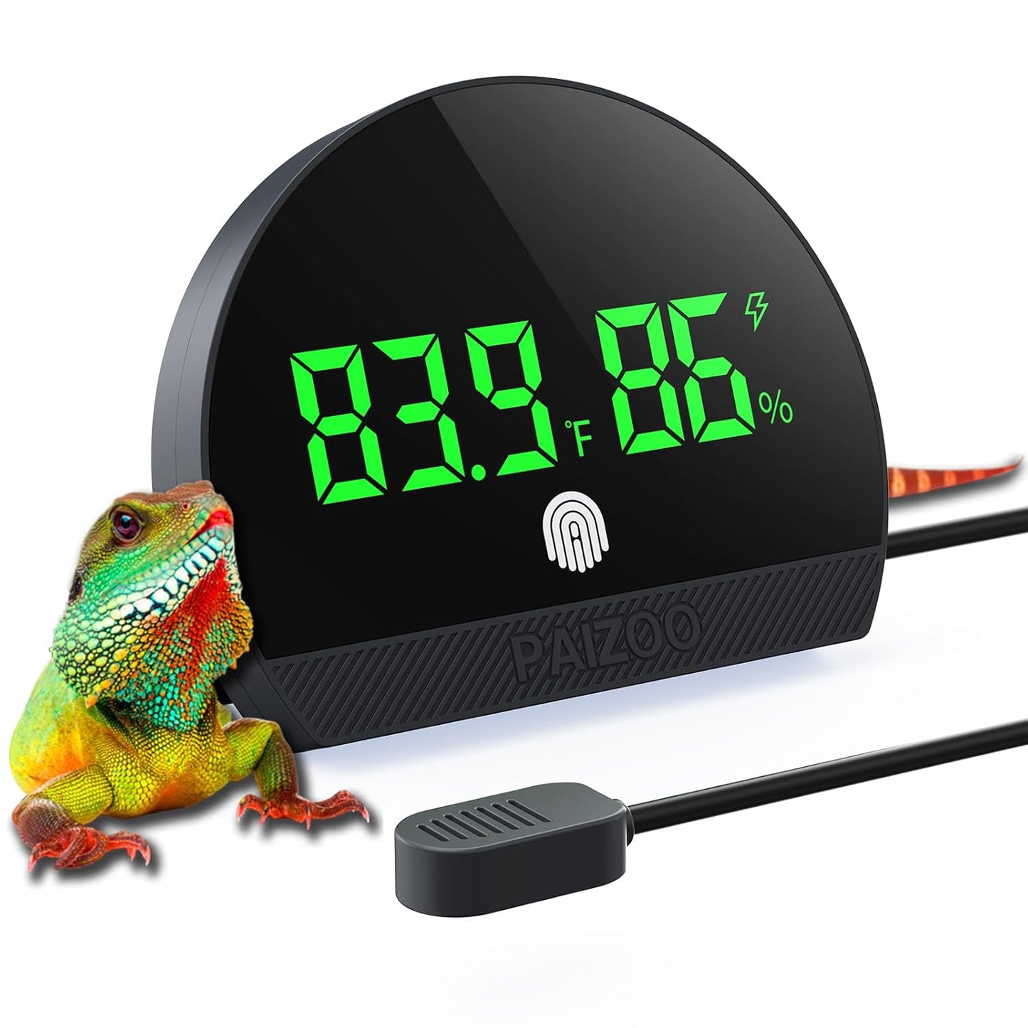 PAIZOO Reptile Thermometer Hygrometer, LED Reptile Tank Thermometer and Humidity Gauge, Rechargeable Digital Hygrometer for Reptile Tank Accessories, Switch Between ℉/℃, Always-on Display Mode