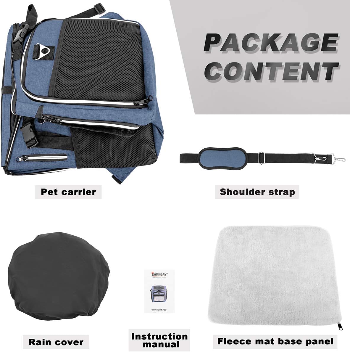 Dog Bike Basket Carrier, Expandable Foldable Soft-Sided Dog Carrier, 2 Open Doors, 5 Reflective Tapes, Pet Travel Bag,Dog Backpack Carrier Safe and Easy for Small Medium Cats and Dogs(Blue)