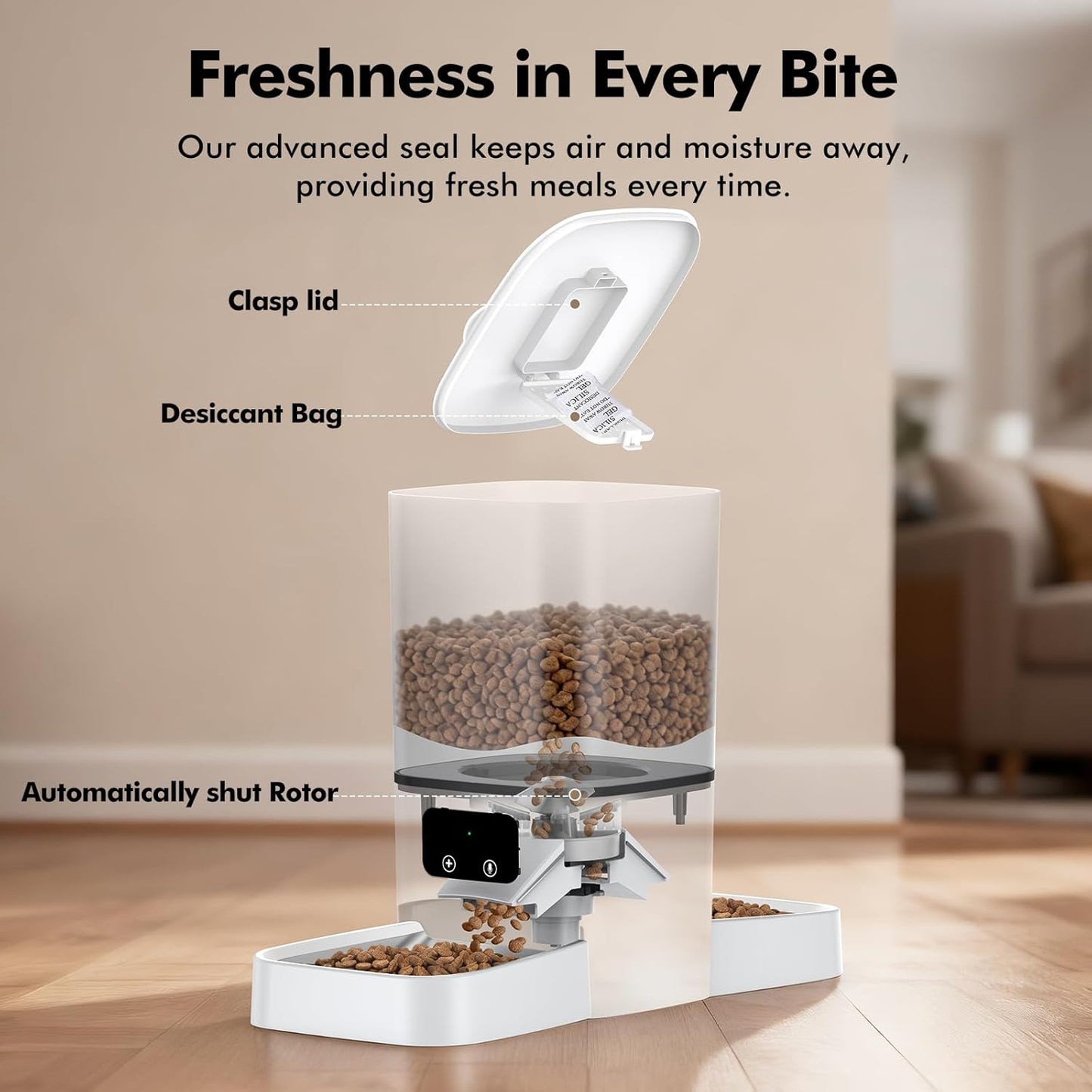 Automatic Cat Feeder for 2 Cats, 6L Automatic Cat Food Dispenser with 2 Stainless Steel Bowls, Timed Dry Food Dispenser with APP Control for Cats and Dogs, Dual Power Supply, 10s Voice Recorder